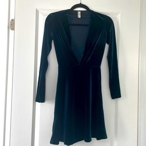 Long sleeve deep V velvet dress